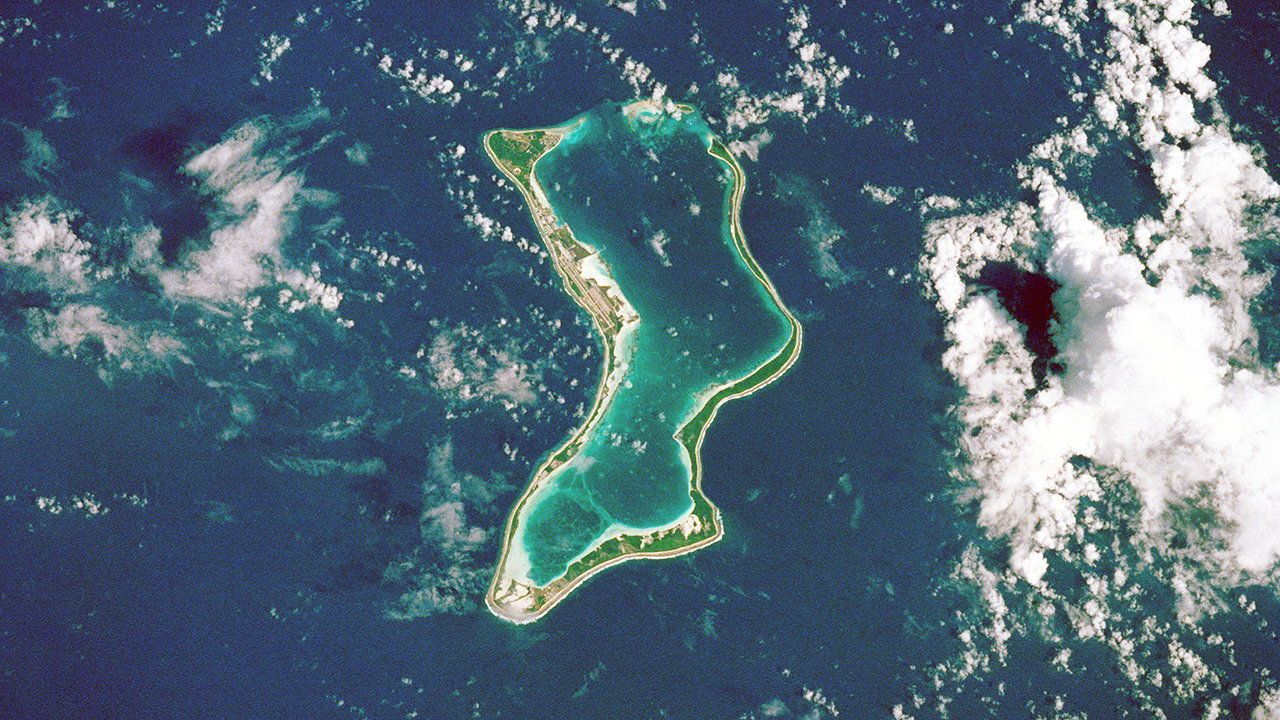 Diego Garcia coral atoll, seen from Space.