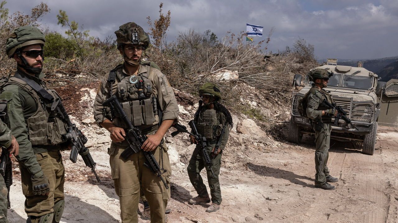 Israeli troops patrolling in the southern Lebanon's Naqoura region near the border.